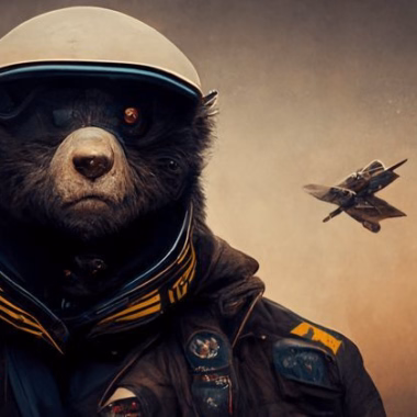 A pseudo-illustration of a grizzly bear pilot of the Bear Space Force looking into the camera. - Saved to Pinterest (pinterest.com/alex) A pseudo-illustration of a grizzly bear pilot of the Bear Space Force looking into the camera.