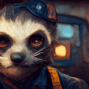 A pseudo-illustration of a determined racoon/badger hybrid mechanic in the Bear Space Force looking into the camera. - Saved to Pinterest (pinterest.com/alex) A pseudo-illustration of a determined racoon/badger hybrid mechanic in the Bear Space Force looking into the camera.